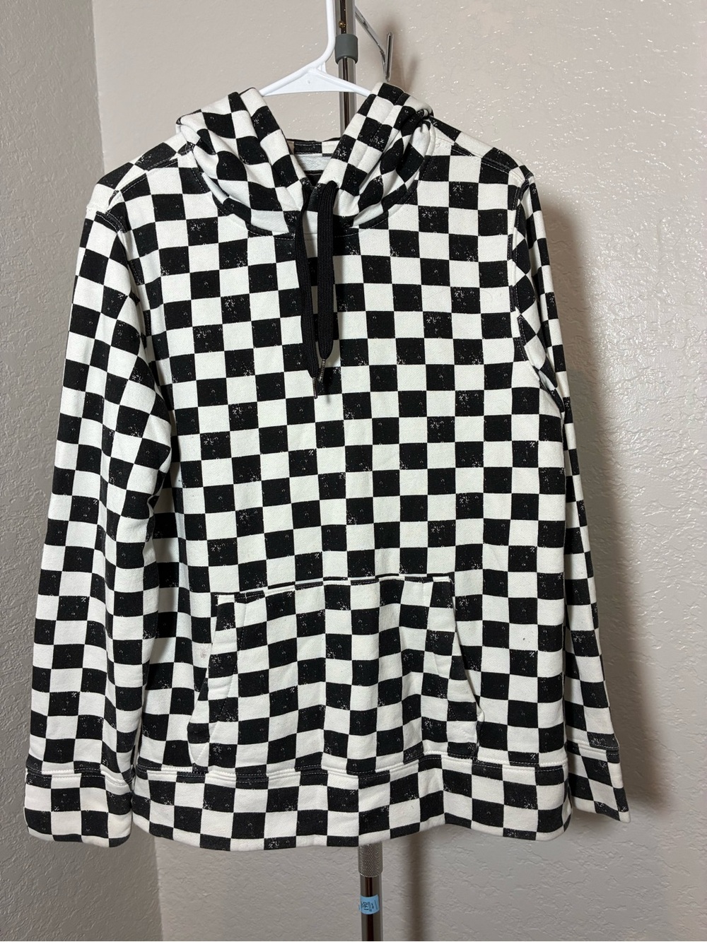 Hollister Black & White Checkerboard Hooded Pullover Size Small Retro